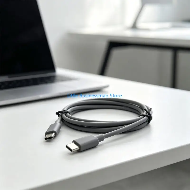 Graues Typ-C-Kopfhörerkabel 130 51 Zoll, Ersatzkabel zum Aufladen und Musik mit PVC-Abdeckung für Schreibtisch, Büro, Reisen – Detail 4