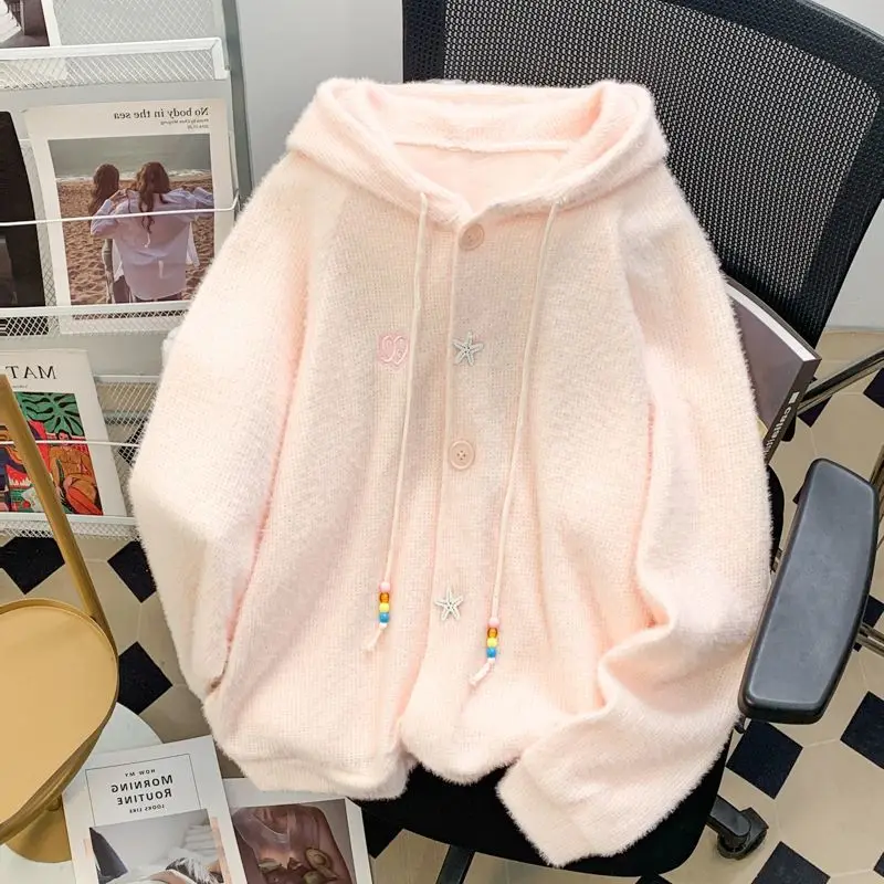 

Японский вязаный свитер, пальто, женский корейский Advanced Sense, 2026, новый свободный норковый кардиган, топ с длинными рукавами