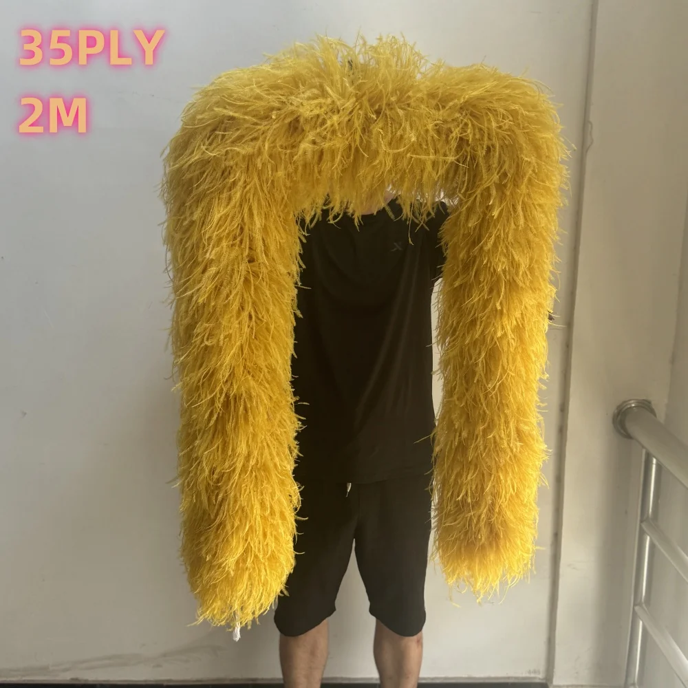 35PLY Luxury Fluffy Ostrich Feather Boa 2 Meters Natural Ostrich plumes scarf Wedding Dress Sewing Decorative Shawl Trimming