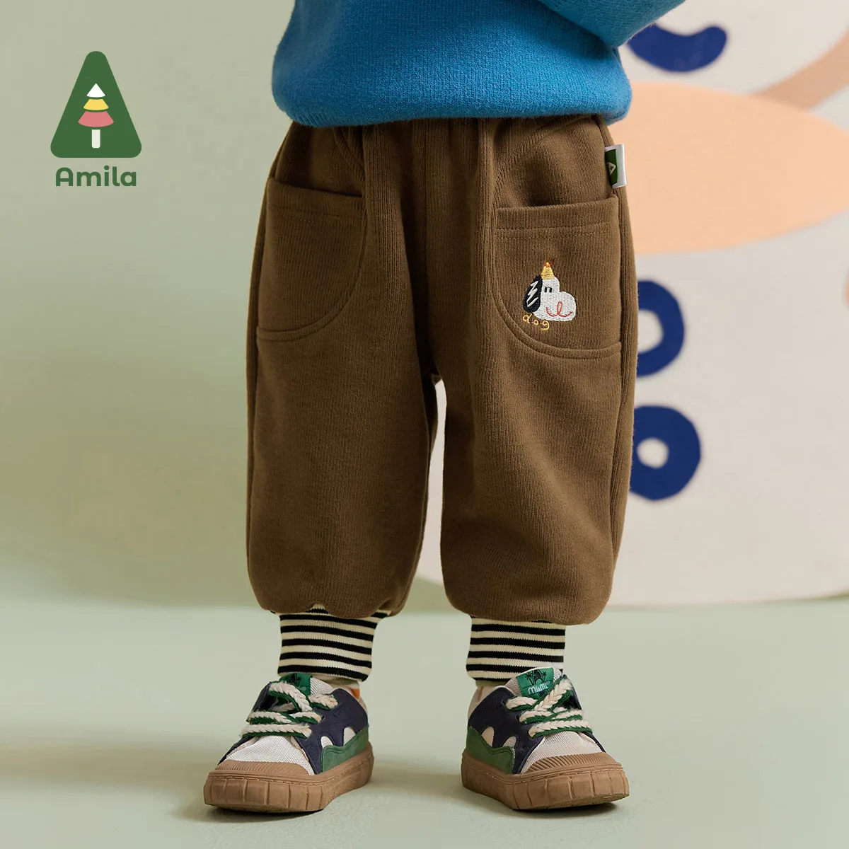 

Amila Baby Boy Casual Pants 2024 Winter New Multicolour Soft Fashion Cosy Warm Children's Leisure Trousers Baby Clothing