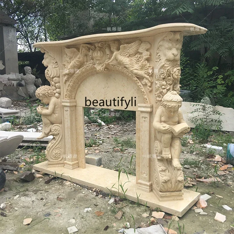 a95  Marble fireplace French European retro, stone figure fireplace French angel fireplace