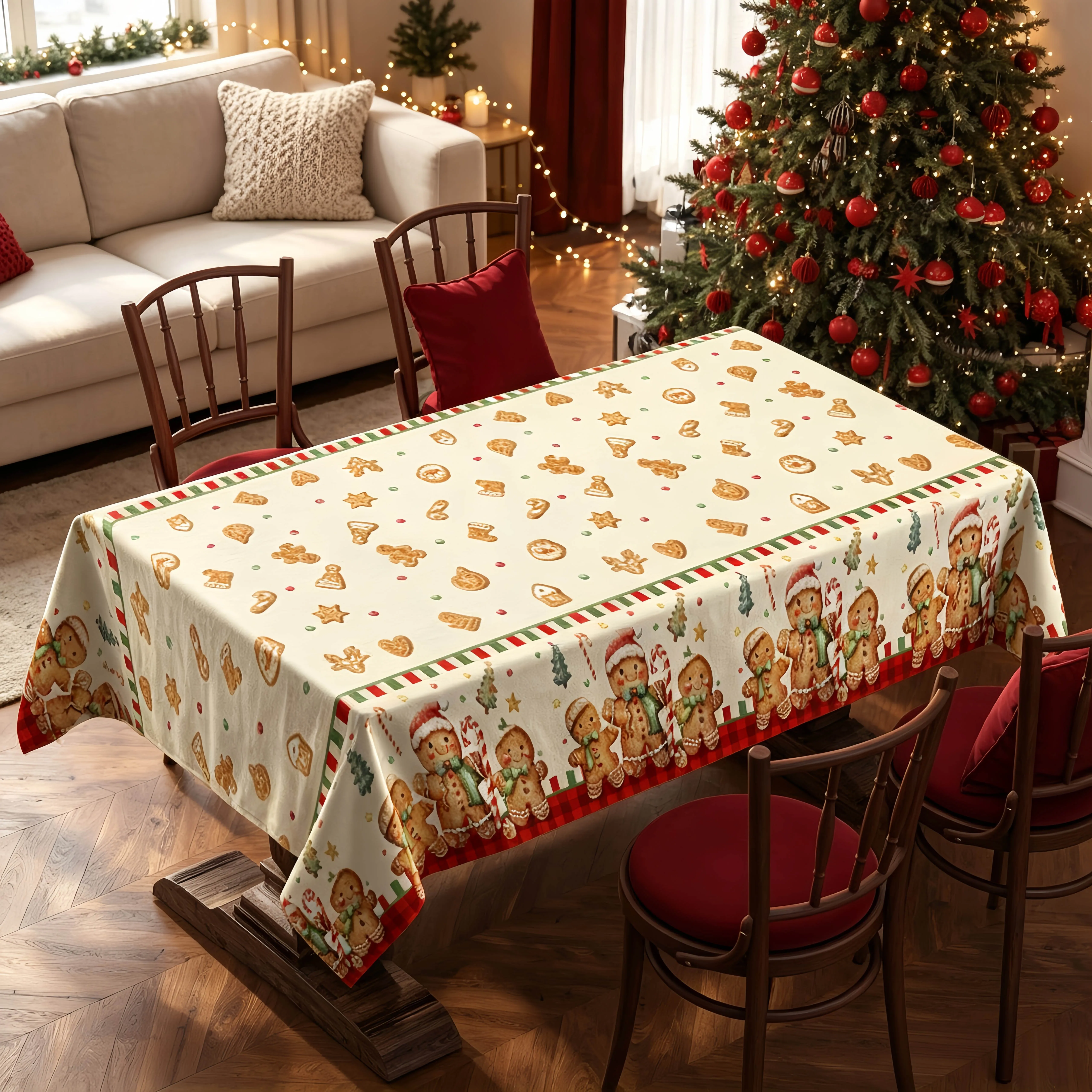 Christmas Rectangle Tablecloth Cartoon Gingerbread Man Tablecloth For New Year Party Dinner Christmas Table Decor Home Tableclo