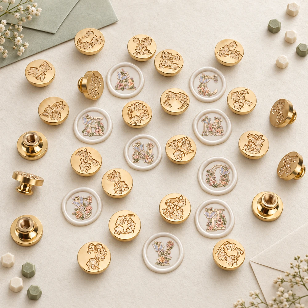 Vintage 26 Alphabets A-Z Initial Letter Wax Sealing Stamp Brass Head DIY Scrapbooking for Gift Wrap Wedding Card Envelope Decora