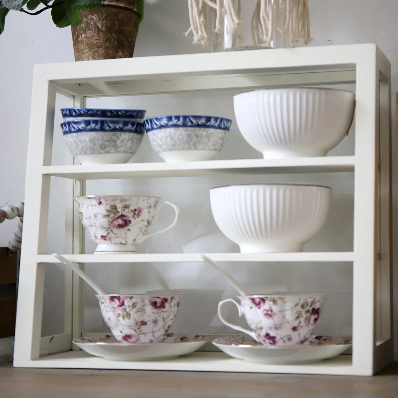 Organisateur de bureau de ferme en bois massif, étagère de rangement multi- niveaux pour cosmétiques et tasses, vitrine rustique pour objets de collection/Figurines