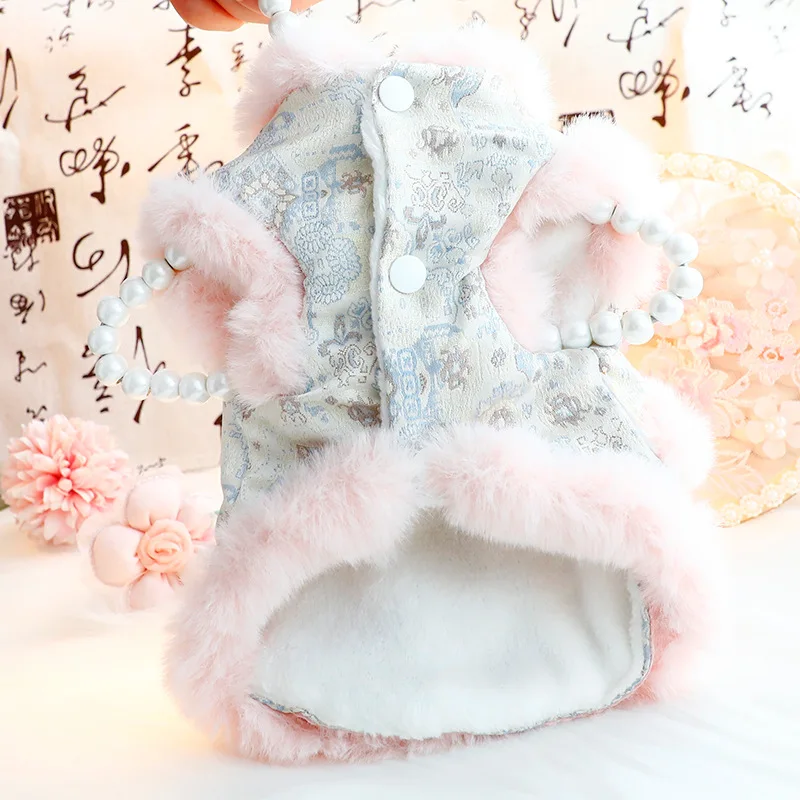 النمط الصيني الكلب معطف الشتاء الخريف الشتاء جديد سميكة لينة فستان الأميرة للكلاب الصغيرة Schnauzer Bichon الملابس #4