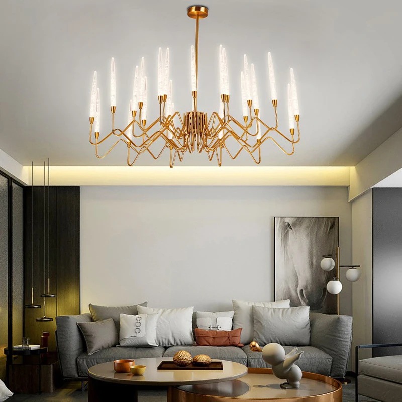 Modern Retro Gold Luxury Design Chandeliers Texture Elegant Lustre Home-applicants Led G4 Lights Suspension For Living Room
