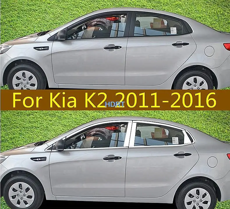 

For Kia K2 2011-2016 Stainless steel full window trims moulding styling Exterior decoration strips sticker cover Accessories