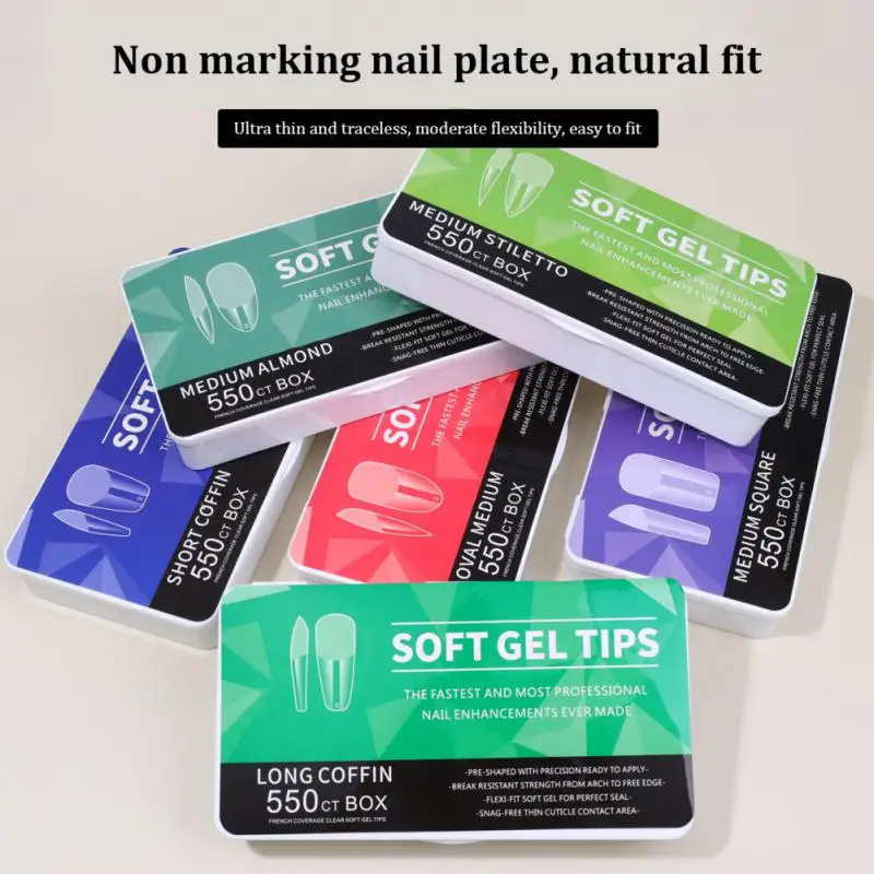 Nail Tips No Mark Frosted Square Oval Almond Fake Nails American Capsule Gel X Coffin Fake Manicure Tip Extension Tool