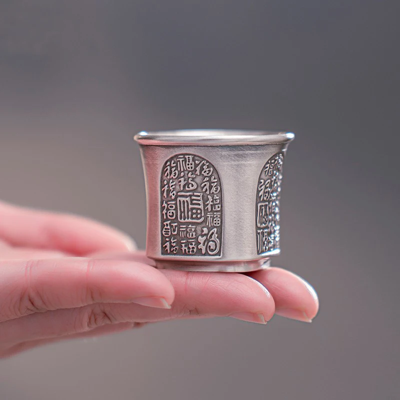 Baifu Teetasse aus 99,9 % reinem Silber, doppelschichtig, isoliert, Master-Tasse, Vintage-Weinbecher lek ein elegantes Trinkerle