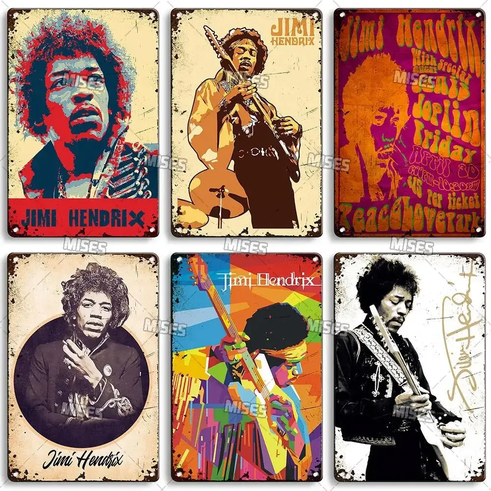 Vintage Jimi Hendrix Guitarist Metal Poster  Retro Music Tin Sign Wall Art for Man Cave Kitchen Cafe Decor  Home Decor Wall Art