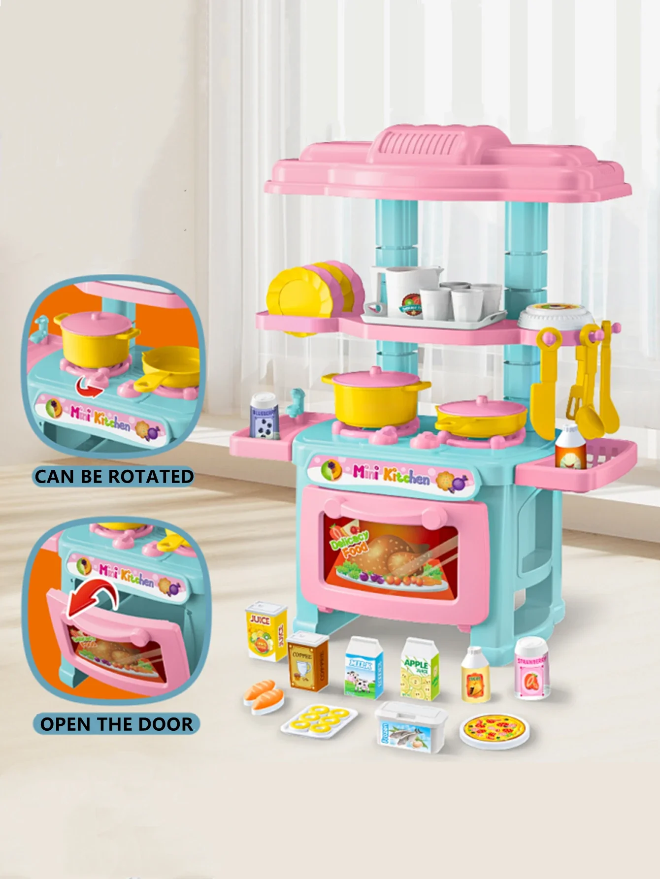 Kitchen Playset Toys 2 Color Random Play Food Set Accessories Play Sink & Oven, Toddler Kitchen Mini Cutting for Boys and Girls