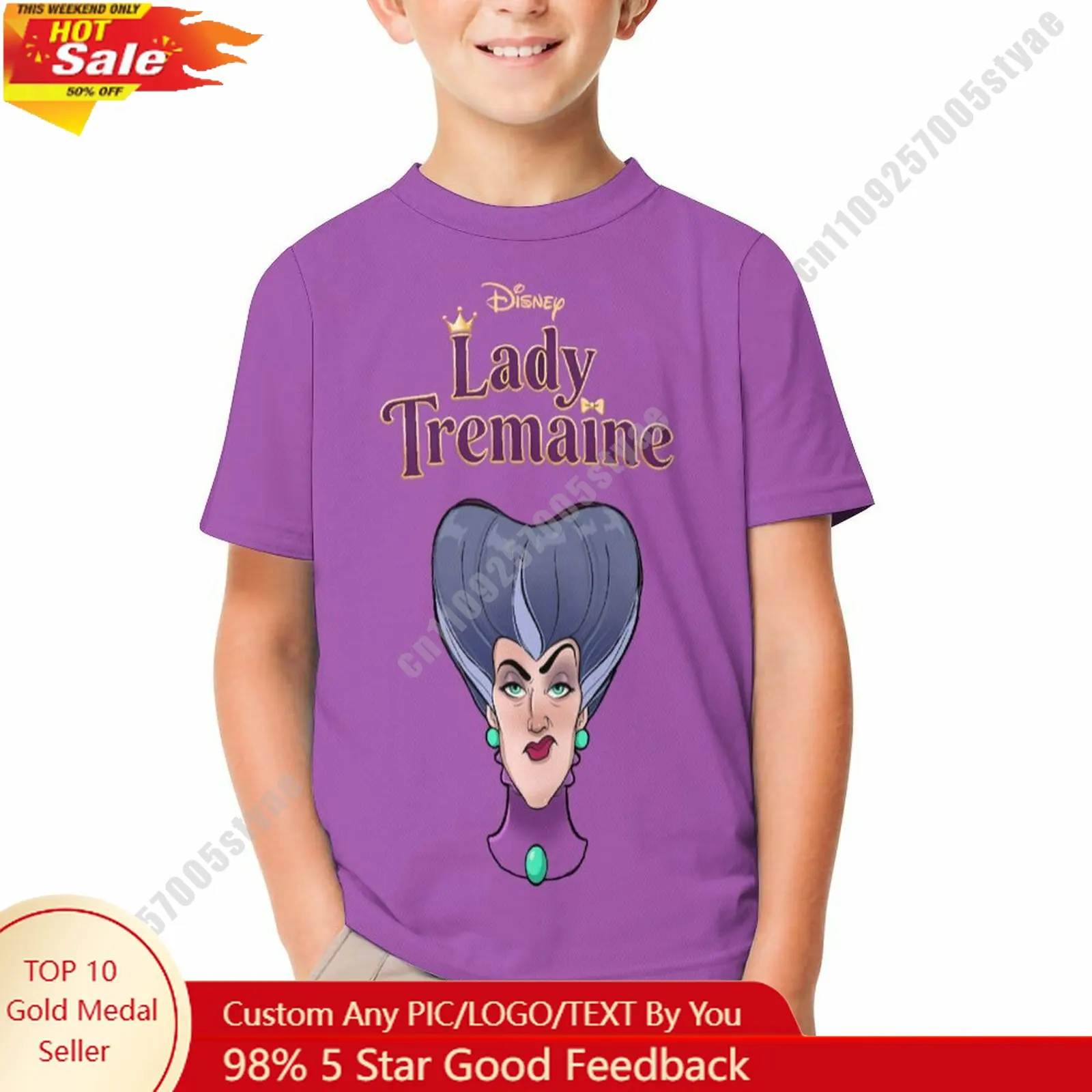 

Lady Tremaine T Shirt Disney Boy Girl Custom Short Sleeve Top Breathable Soft Casual Cotton Print Summer Crew Neck Children Tee