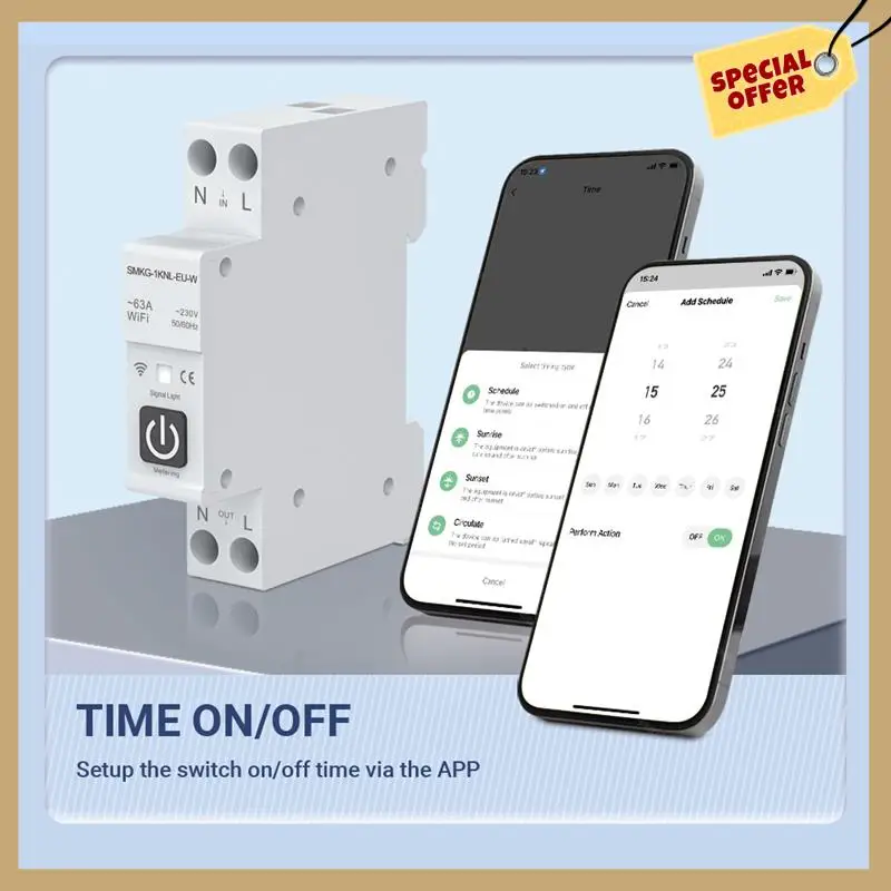 Умный автоматический выключатель Tuya WIFI со стабильной производительностью 1P + N 1A-63A Регулируемая DIN-рейка с измерением Работа с Smart Life Alexa Home