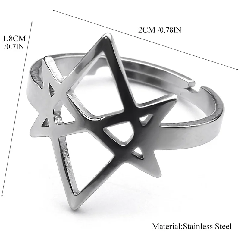 Unicursal Hexagram Stainless Steel Rings For Men Women Silver Color Thelema Sacred Geometry Ring Amulet Spiritual Jewelry RS06