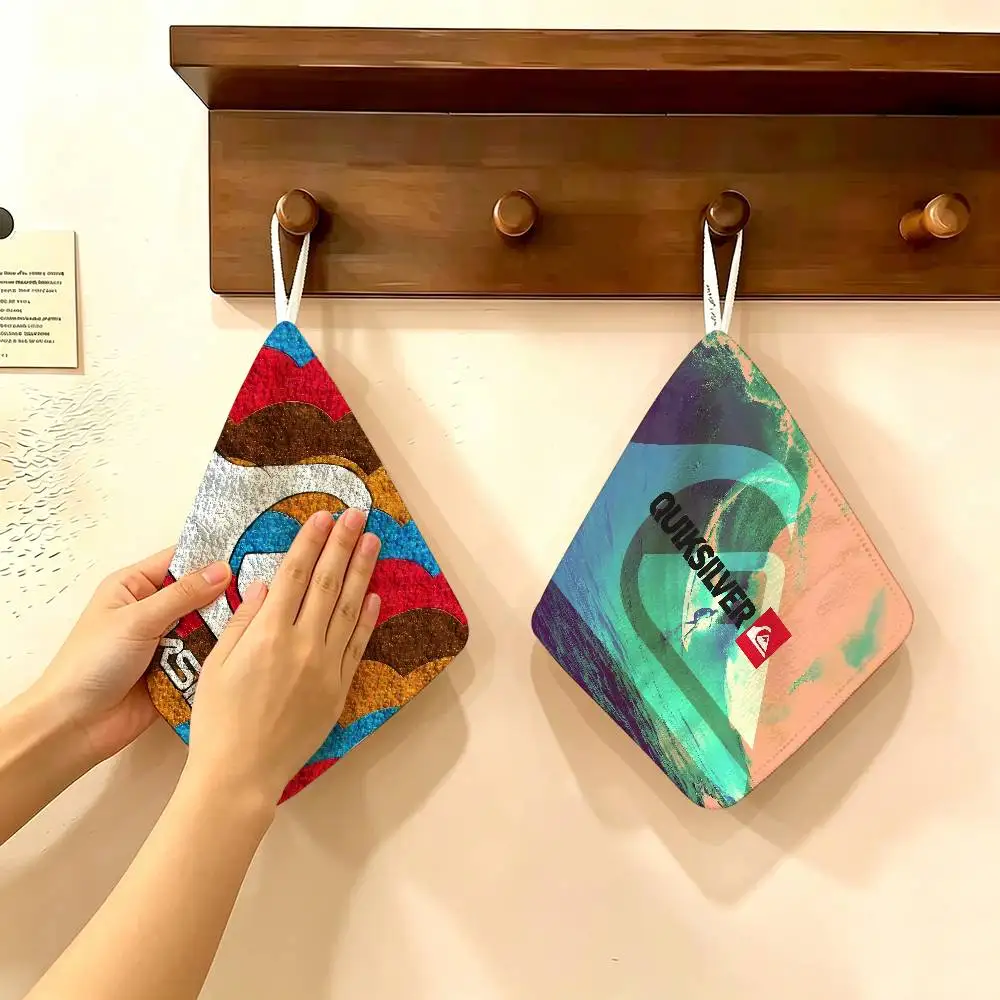 Q-QuiksilverS Logo Multi-scene Polyester Cotton Towel, Hanging Hand Wiping Cloth for Kitchen Bathroom Hotel