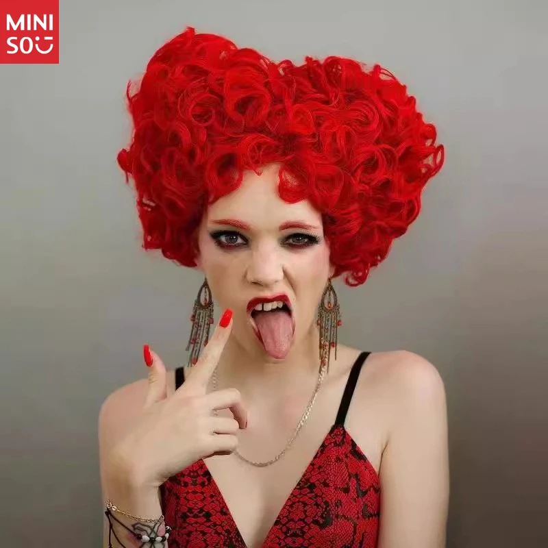 미니소 이상한 나라의 앨리스 하트 여왕 코스프레 가발, 의상용 빨간 하트 모양의 곱슬머리 풀 가발