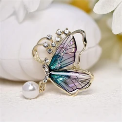 Exquisite Crystal Butterfly Brooch Rhinestone Pearl Pendant Lapel pins for Women Girl Stylish Sweater Badges Jewelry Accessories
