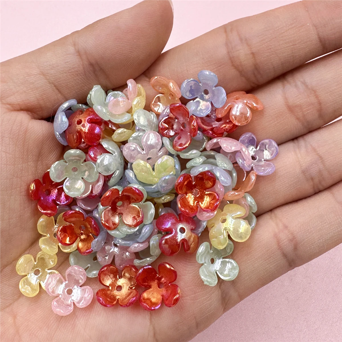 80pcs 10mm  DIY Small Acrylic Bright Colorful Petal Flower Beads Caps Handmade Materials Hairpin Earring Accessories