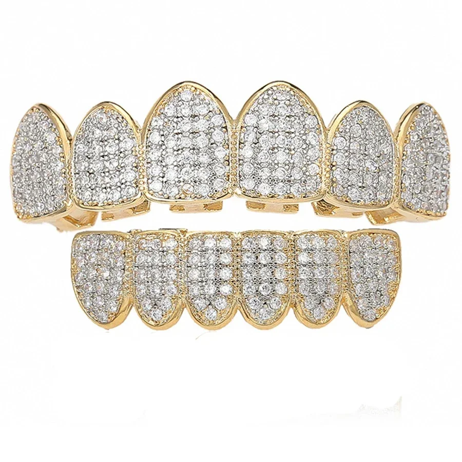 

Hip Hop Men's CZ Studded Grillz Iced out Top & Bottom Punk Style Teeth Grills Tooth Caps Fashion Jewelry for Women