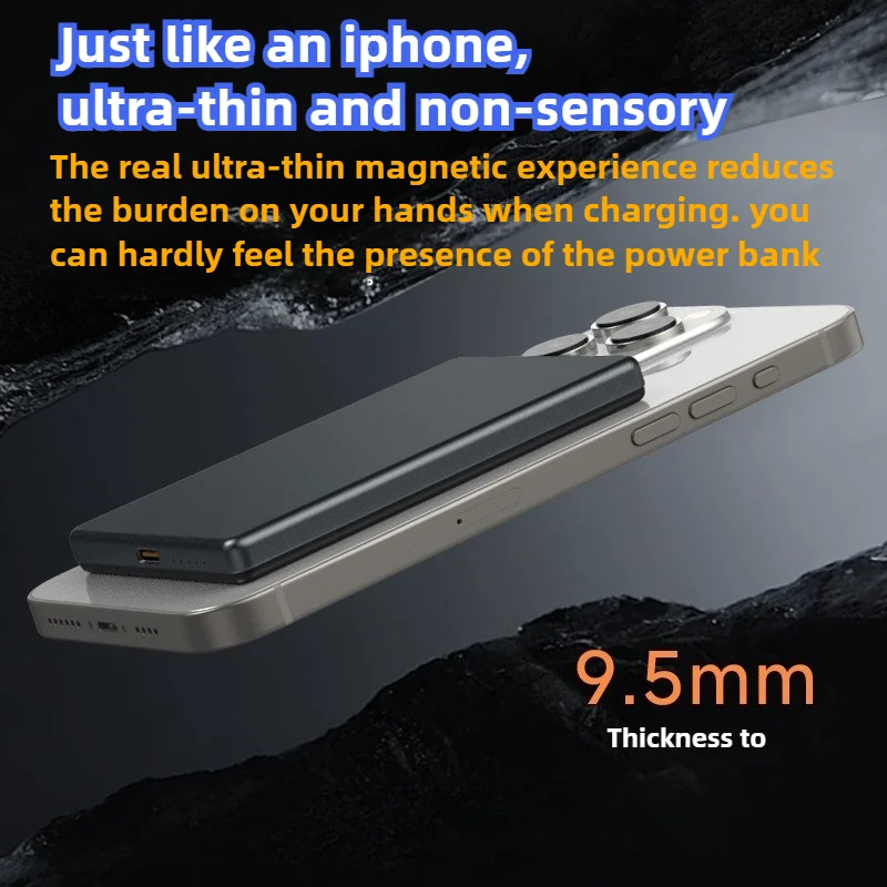 10000mAh Magnetic Wireless Ultra-thin Power Bank for Smartphones, Two-way Fast Charging Mobile Power Source for Mobile Phones.