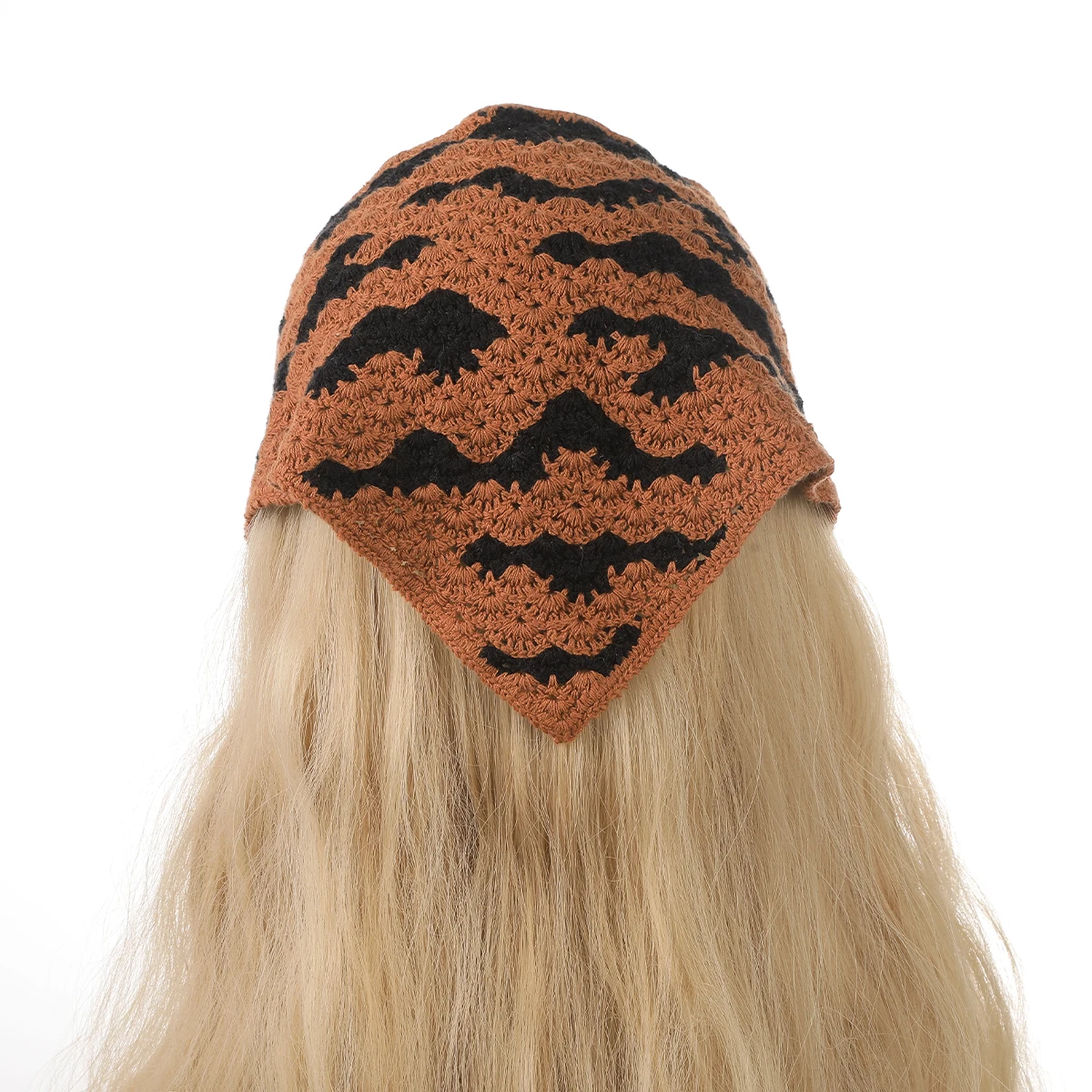 

AWAYTR Knitted Halloween Pattern Triangle Scarf Office Lady Wrist Hair Tie Snood Foulard Headband Shawls Wraps Neckerchief