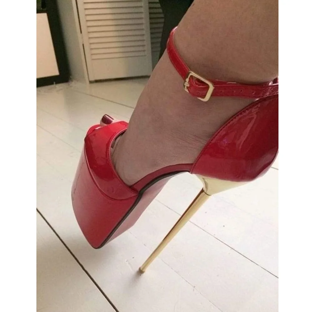 Red Peep Toe Waterproof Peep Toe Sandals Patent Leather Metal Stiletto High Heel New Women Shoes 2024 Sexy Zapatos Para Mujere