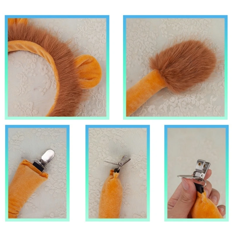 A0NF Lion Dress Up Headband and Tail Nose for Festival Occasion and Celebrations