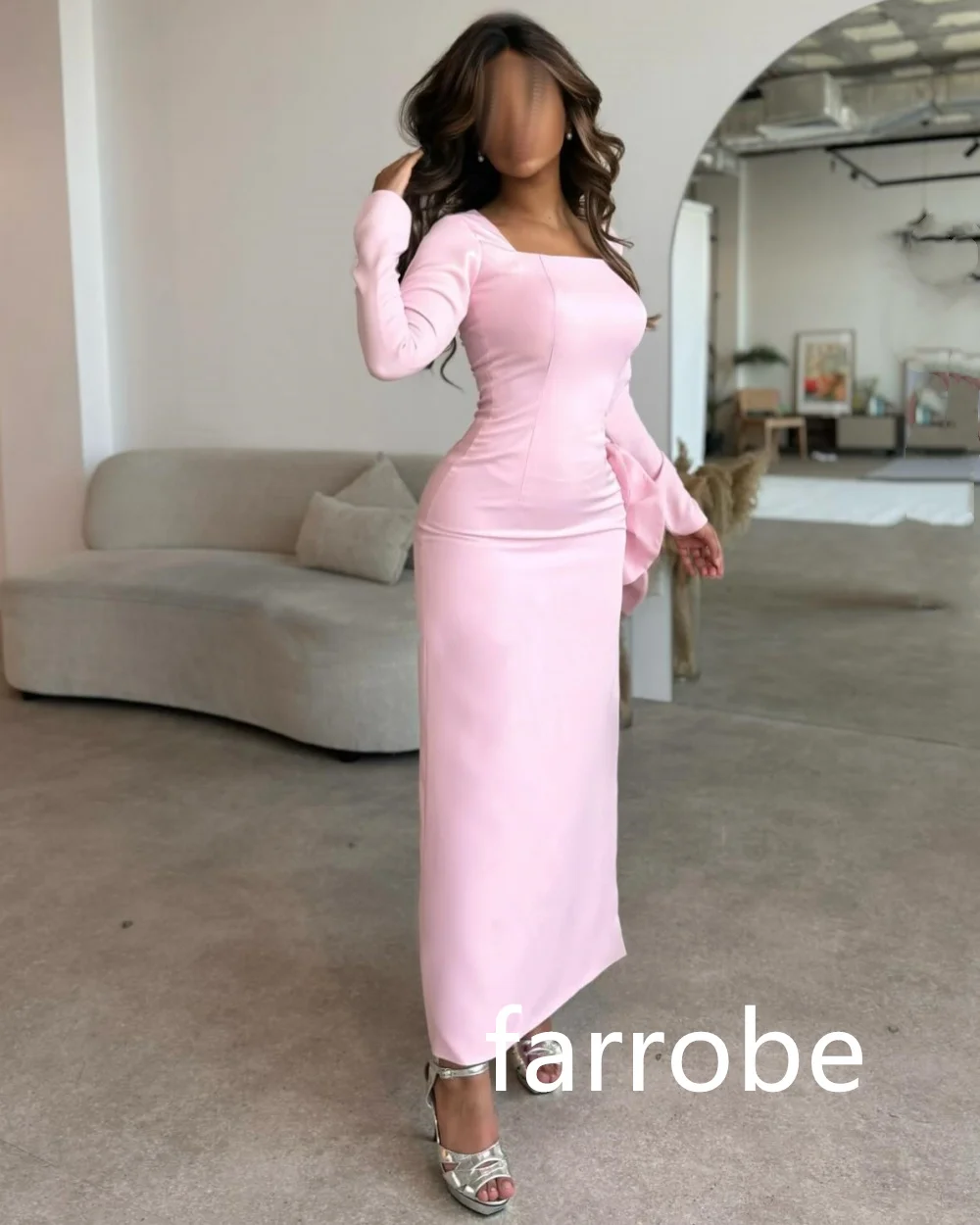 맞춤형 은밀한 저지 플리츠 플라워 A 라인 스퀘어 넥 미디 드레스, 맞춤형 행사 드레스, 클래식 절묘한 모던 스타일