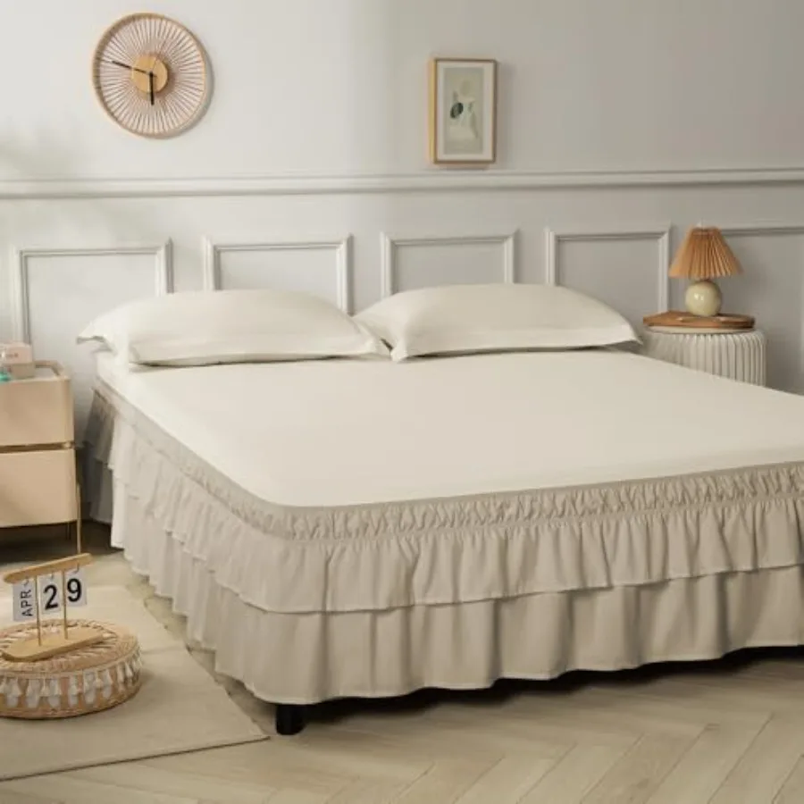 

Double-Layered Ruffled Bed Skirt, Wrap Around Bed Skirt for Twin/Twin XL Size Beds 14" Drop, Adjustable Elastic 2 Layer Bed Ski