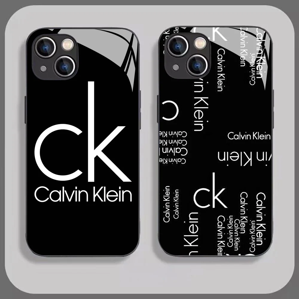 Capa de Celular Destaque Calvin Klein para iPhone 17e 16e 15 14 13 12 Mini 11 Air Pro XS Max XR X Plus com Traseira de Vidro e Borda de Silicone
