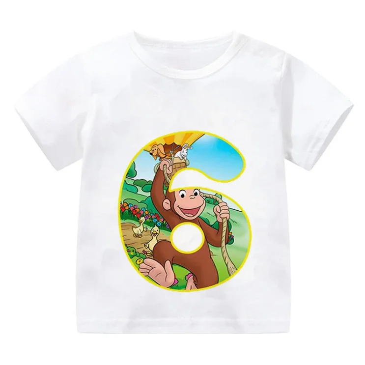 Summer Funny Monkey Print Cartoon Boys Clothes 2 3 4 5 6 7 8 9 Years Birthday Number Kids T Shirt Tops