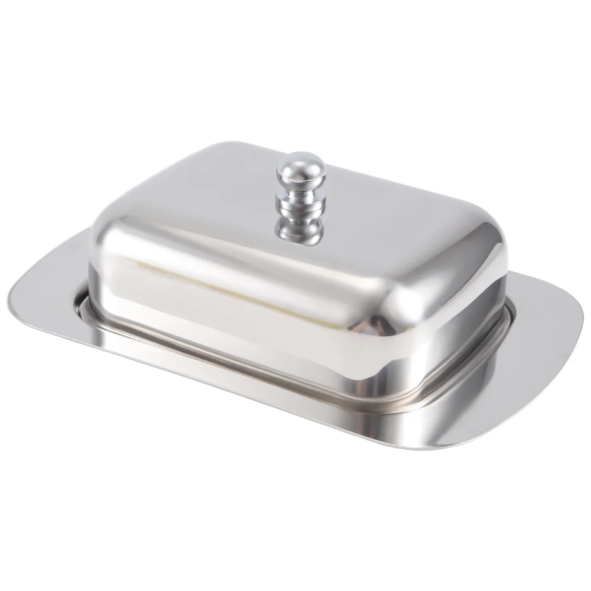 Luxious Stainless Steel Butter Dish Box Container Shiny Cheese Server Storage Keeper Tray with Easy to Hold Lid