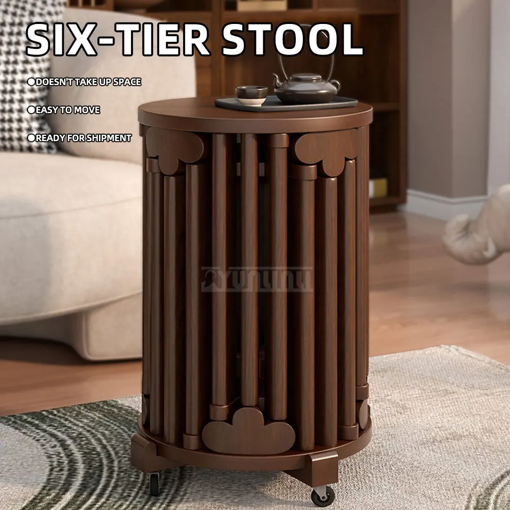 Mini End Table Dining Stool with Universal Wheels, Modern Stackable Solid Wood Round Stools, Stackable Spare Chairs for Home Use