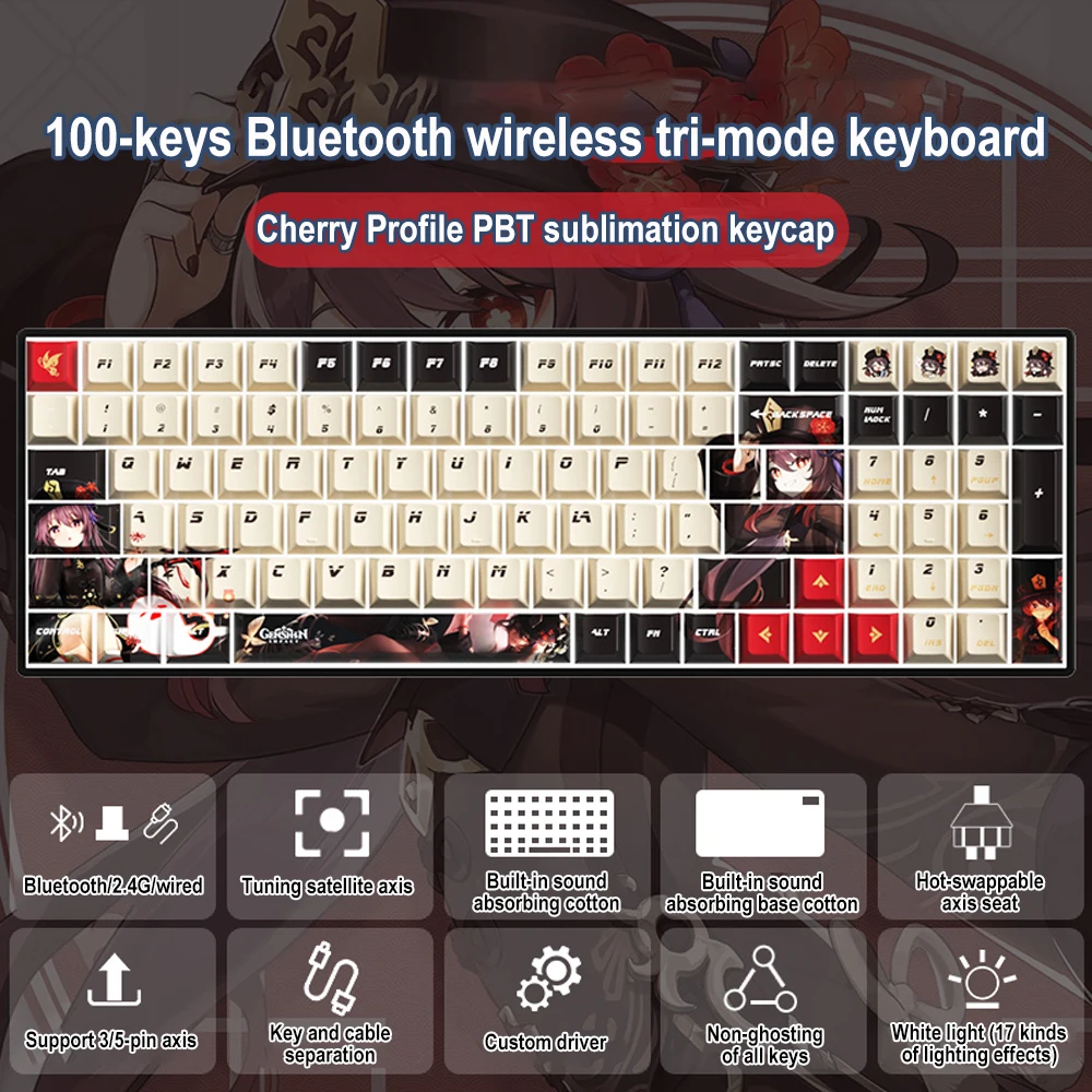 Wireless Mechanical Keyboard Bluetooth Type-C Tri-Mode Hot-swap 98% Layout 100 Keys White Backlight DIY Keyboards Kit for Gaming