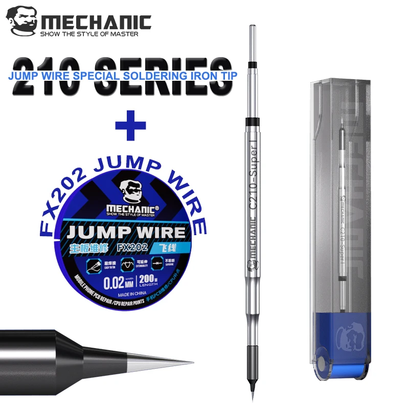 MECHANIC C210 Super I Micro Soldering Iron Tip Compatible with FX202 Includes 0.02mm x 100m Jumper Wire for Phone PCB Repair
