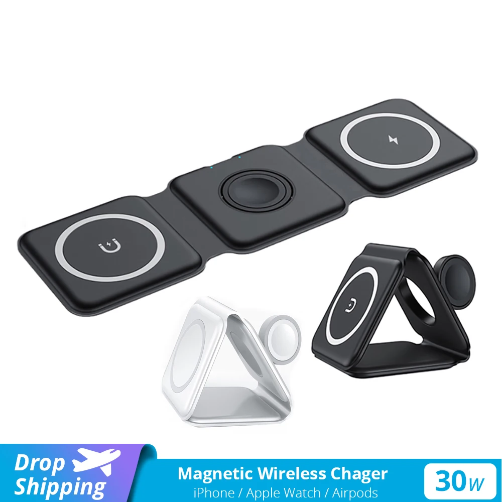 

3 in 1 Foldable Magnetic Wireless Charger For iPhone 13/12 Pro/XS/X/8 Plus QI 15W Wireless Charging Pad For Airpods Pro/iWatch