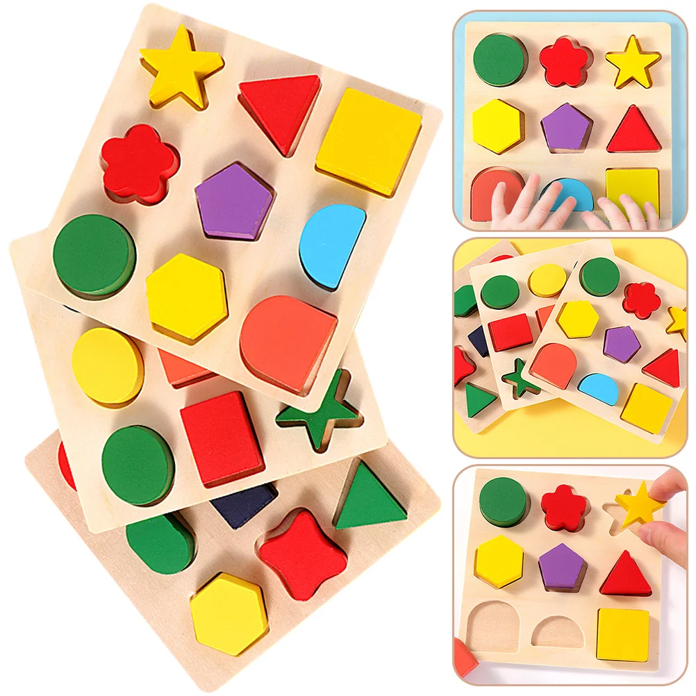 3pcs Wooden Shape Sorter Puzzle Toddler Matching Educational Shape Block For Kids Early Learning Development Preschool Activity