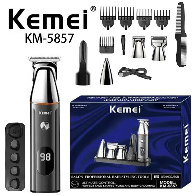 

Kemei KM-5857 cross-border new LED LCD digital display shaving all-in-one hair clipper with base