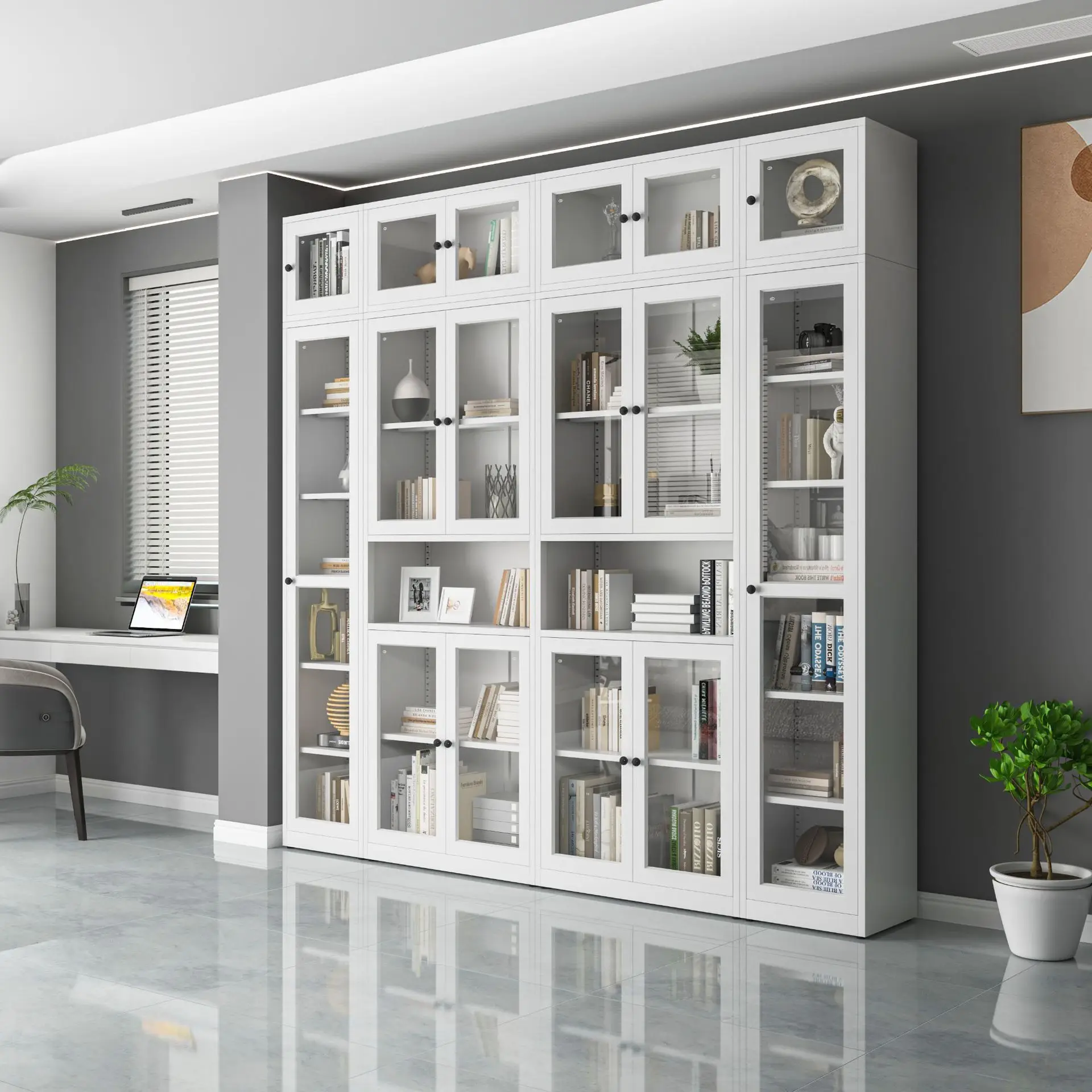 Children's steel bookcase formaldehyde-free picture book rack Household glass door Locker storage rack