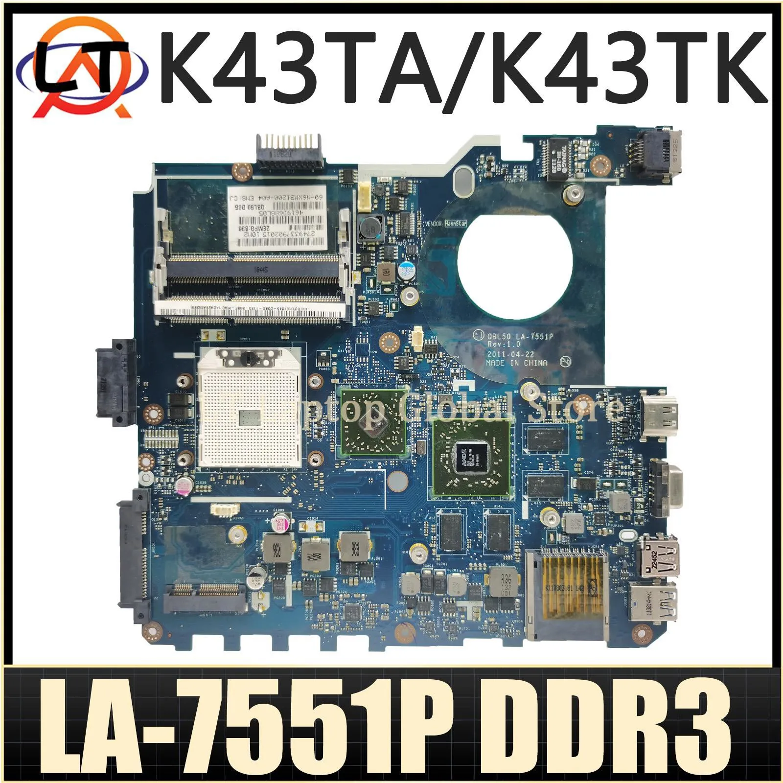 

LA-7551P Notebook Mainboard For ASUS K43TA K43T K43TK Laptop Motherboard 100% Test OK