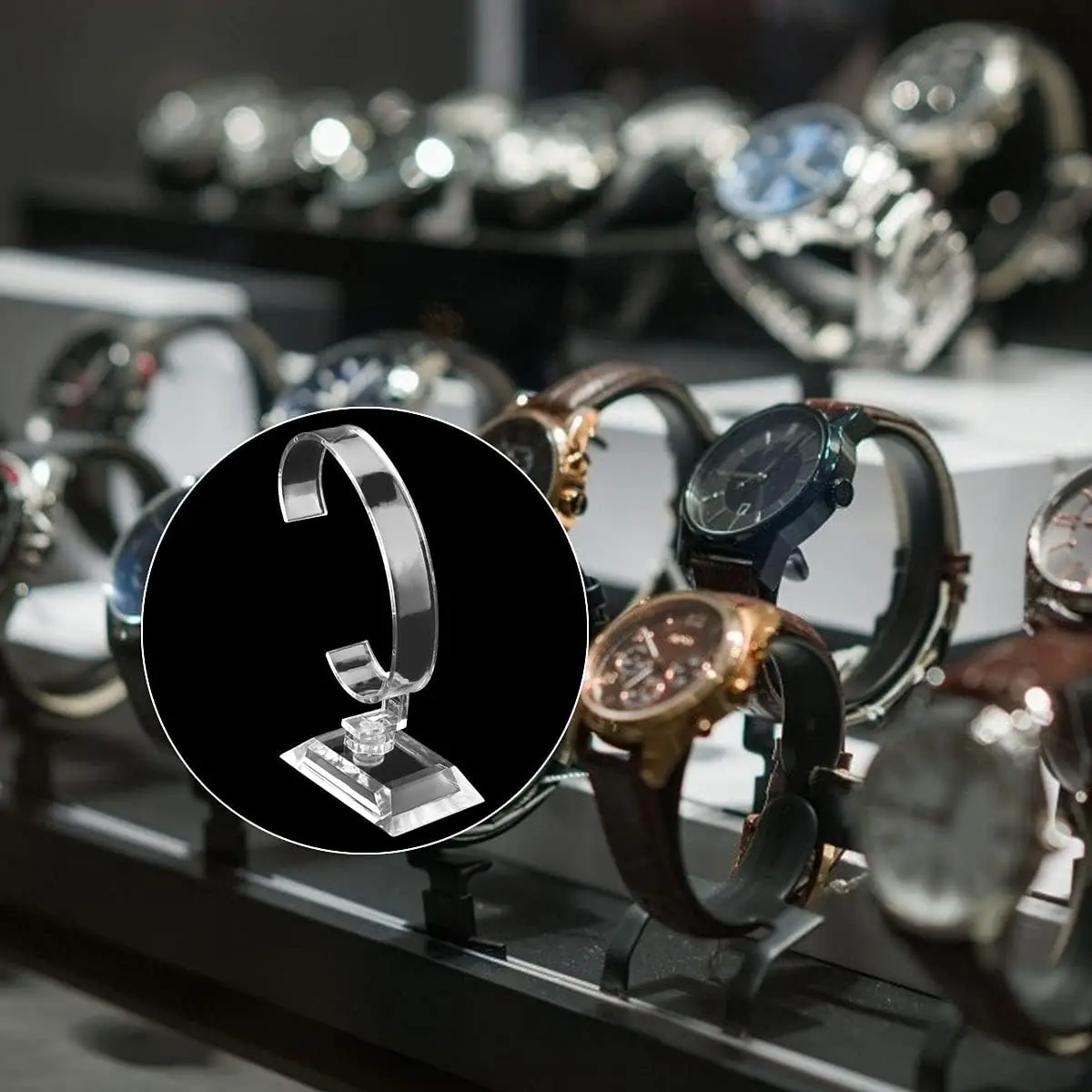 الجملة 10 قطعة حامل عرض ساعة أكريليك شفاف ، لساعة/سوار رجالي ، منظم ثابت للمنزل/المتجر مع رف C-Ring