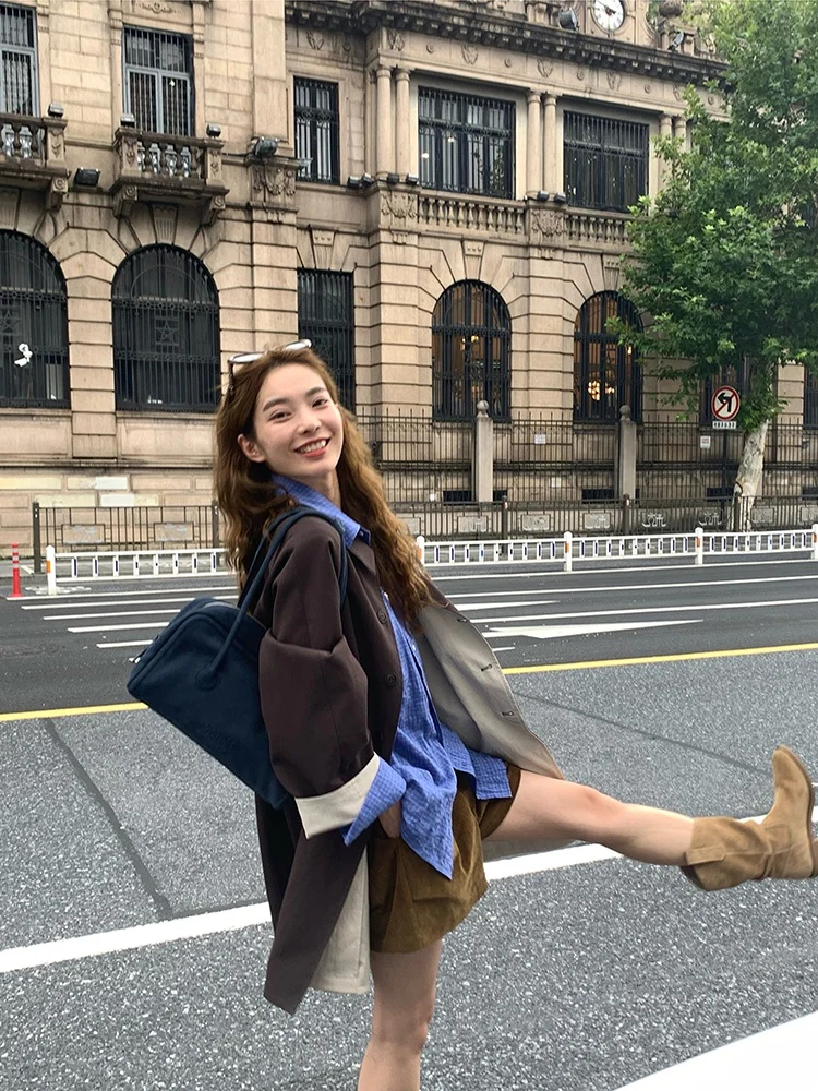 

Женское курто в стиле ретро, повседневное свободное двустороннее пальто средней длины, весна-осень, Новое поступление PAOFU для поездок на работу