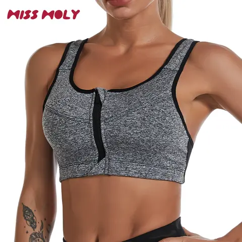 Plus Size Top Women Front Zipper Sports Bras Underwear Gym Fitness Push Up Athletic Running Yoga Sport Bra Top 3XL 4XL 5XL