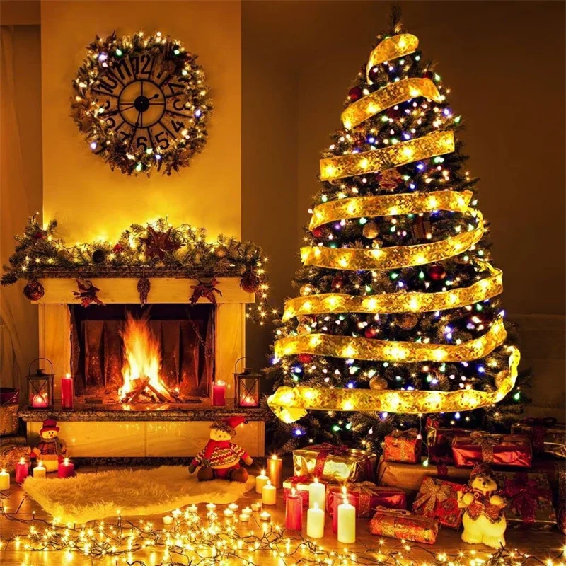 1-10 m 2024 Kerst Lint Fairy Light String Vrolijk Kerstfeest Decoraties Voor Huis Kerstvakantie Navidad Geschenken Nieuwjaar 2025