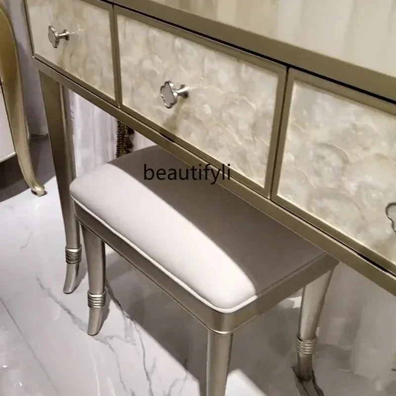 Light luxury American dresser shell makeup table makeup stool solid wood small apartment mini simple modern bedroom