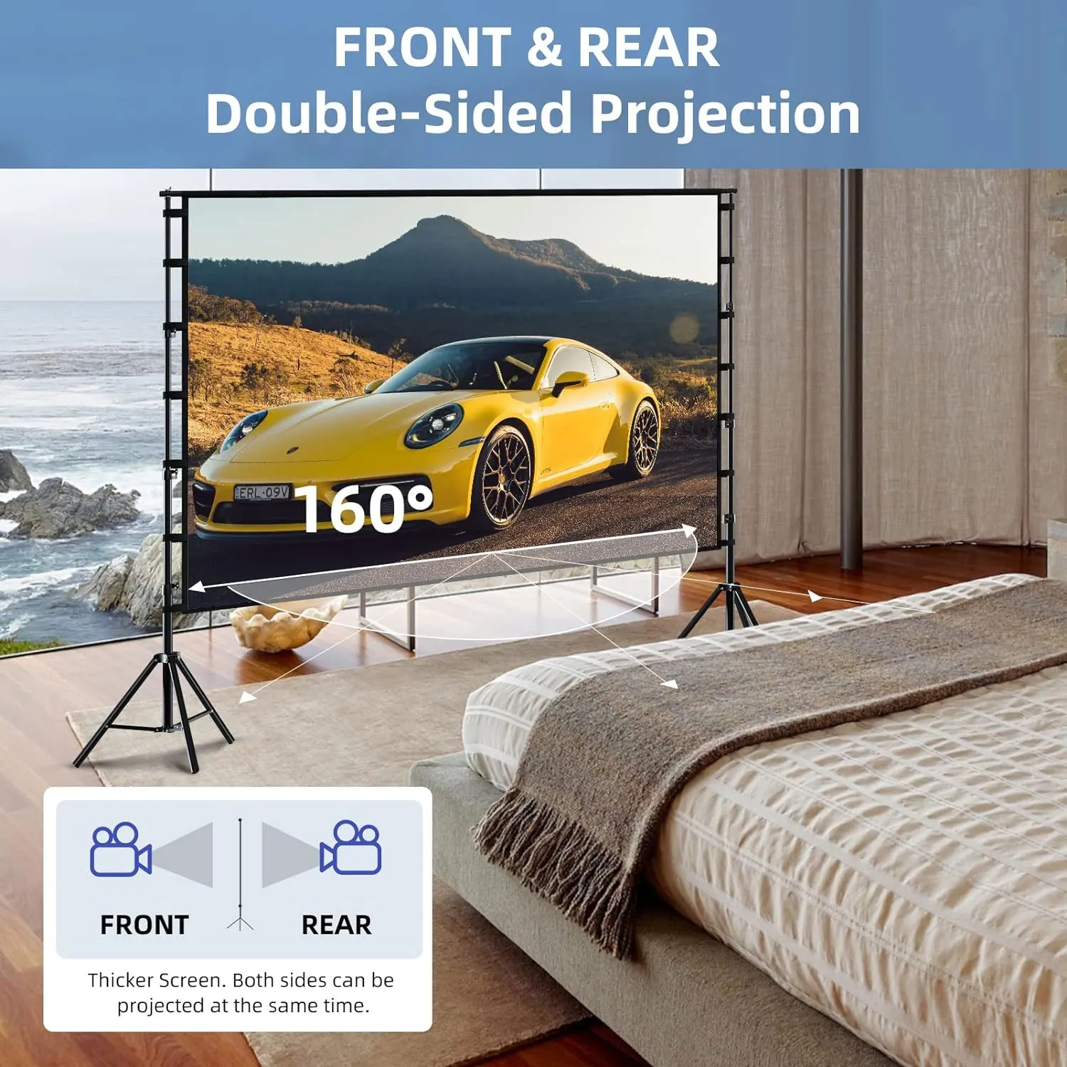 Portable Projection Screen with Stand 80inch White Flat opening Home Theater Outdoor Bracket Free Carry Bag for All Projector