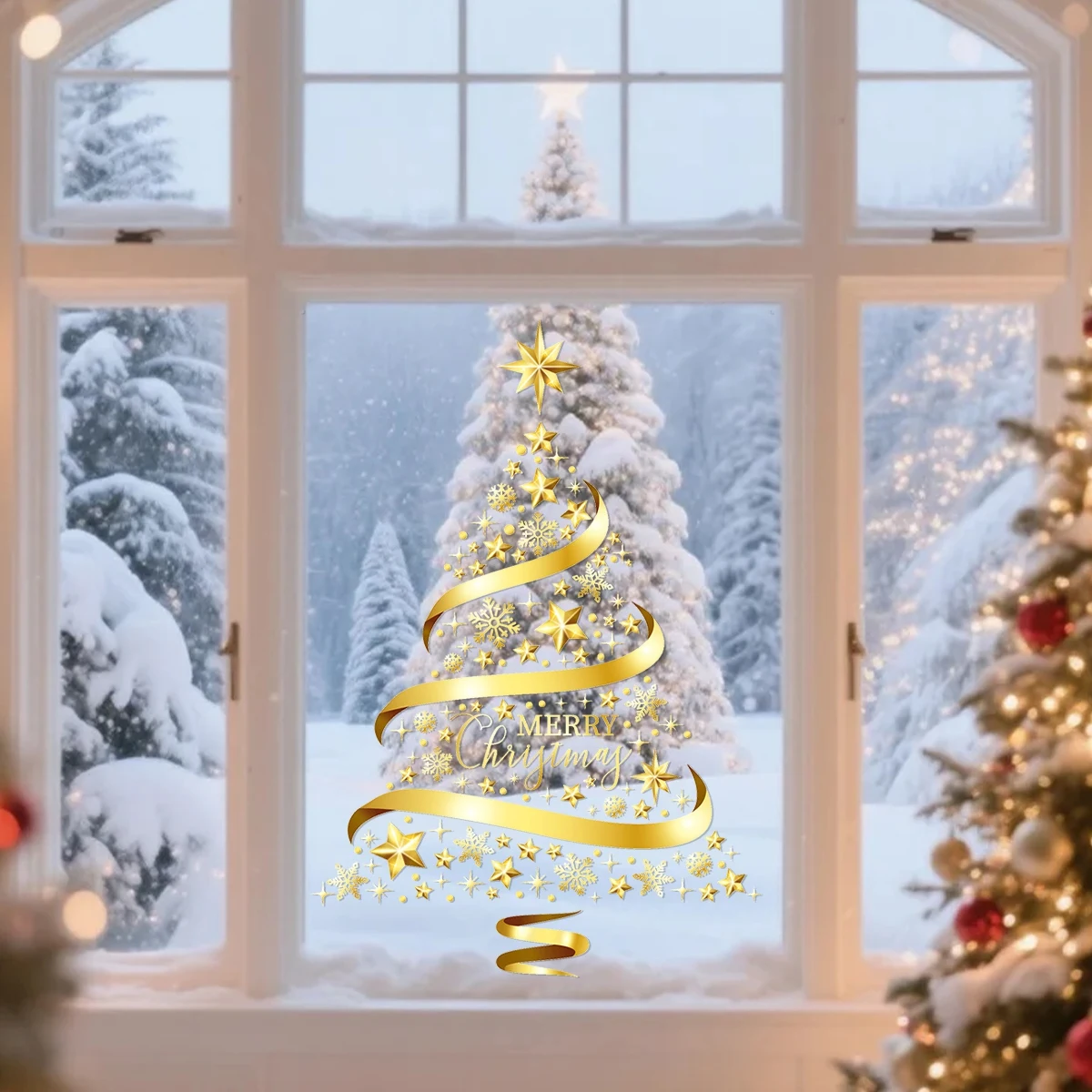 2025 Merry Christmas Window Sticker Xmas Tree Pattern Mall Glass Window Display Electrostatic Sticker Xmas Ornament Navidad Noel
