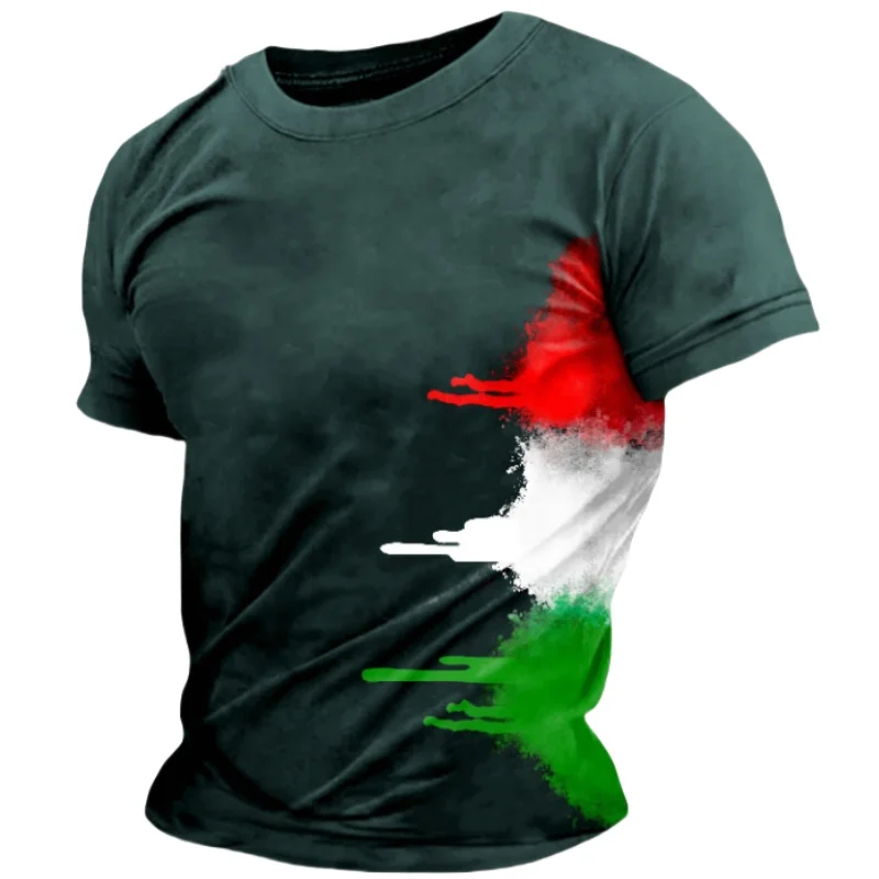 Summer Casual Italy Flag Print Men\'s T-shirts Polyester O-Neck Short Sleeve Pure Color Tee Shirt Breathable Top Men Clothing 3XL