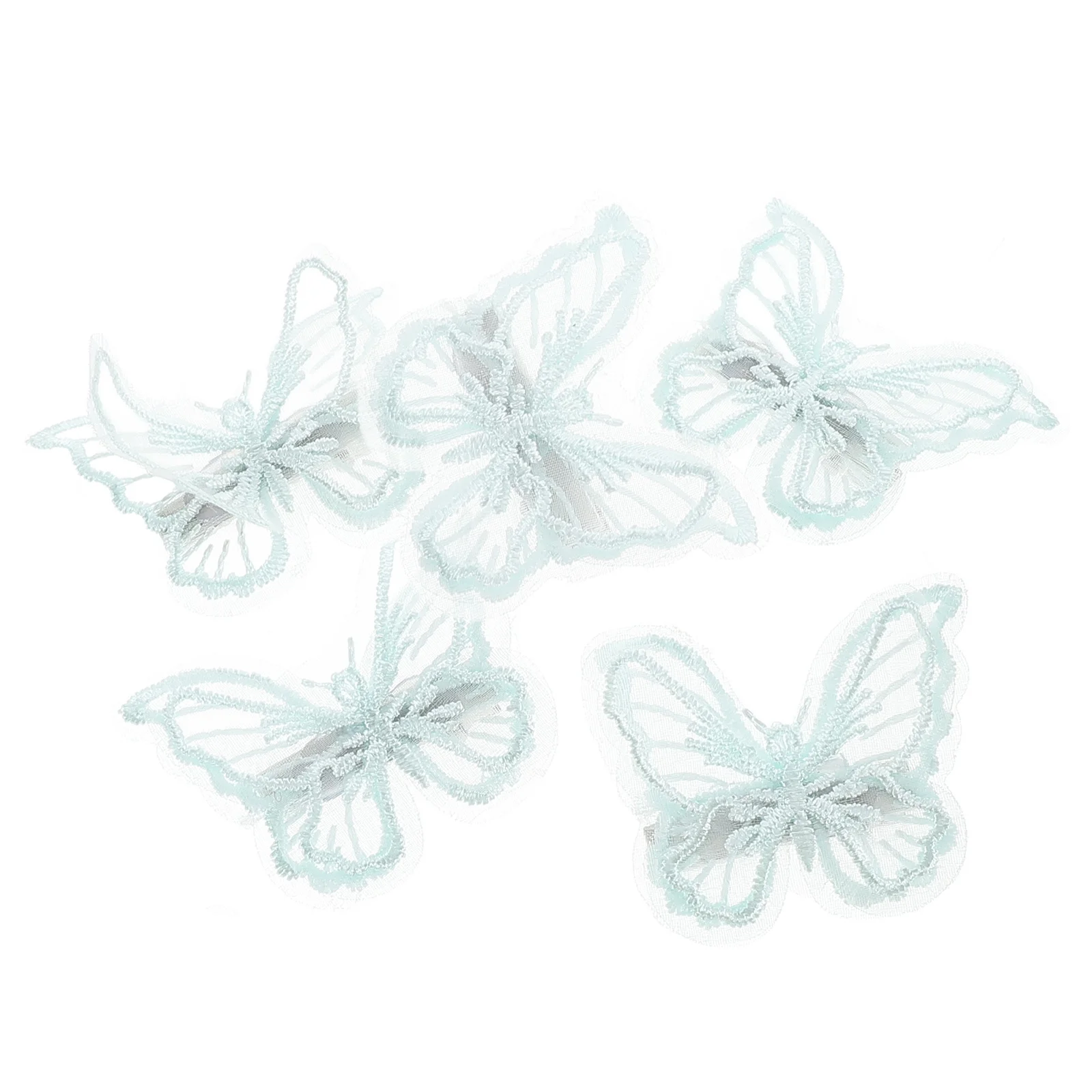 

5pcs Butterfly Hair Clips 3D Layered Mesh Lace Embroidered Aluminum Alloy Glitter Barrettes Wedding Party Accessories
