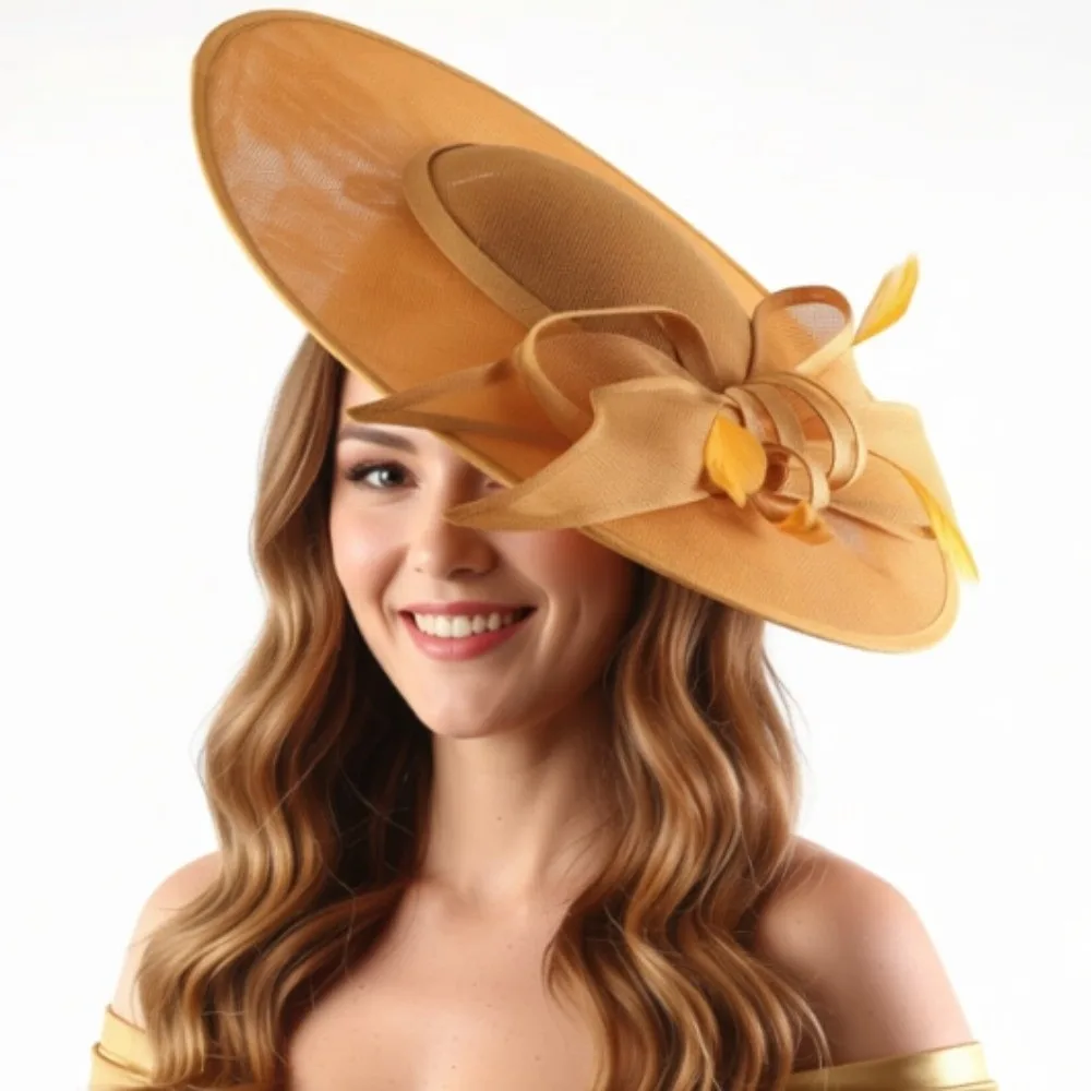 Fashion Wide Brim Women Fascinator Hats Vintage Elegant Derby Hat Large with Headband Cocktail Party Hat for Church Event